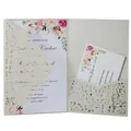 Élégante invitation de mariage découpée au laser avec dentelle et cartes imprimées de fleurs - Argent