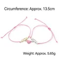 Set of pink braided cord bracelets featuring magnetic heart and heartbeat charms - Pink Large Heartbeat