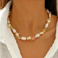 Collana da spiaggia bohémien con perle finte, ciondoli a stella marina e perline colorate - Collana da Vacanza con Perline Stella Marina (5558)