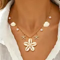 Collana bohémien con ciondoli a stella marina e conchiglia, perle sintetiche da spiaggia. - Collana Pendente a Forma di Fiore di Conchiglia Naturale (7207)