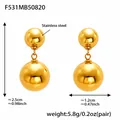 Gold plated stainless steel hollow ball earrings showing 1.2cm diameter and 2.5cm length - Gold Style