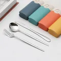 Portable stainless steel cutlery set with colorful wheat straw dolphin cases for travel - Style E / Natural