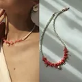 Collana con corallo irregolare, perle d'acqua dolce e conchiglie bianche - Collana (38cm+5cm) / Stile Collana Conchiglia Pietra Triturata Corallo Irregolare (25D10-16)