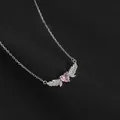 Elegant pink heart necklace with crystal wings on a titanium steel clavicle chain - Pink Love Wings