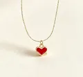 Gold necklace with a vibrant red heart enamel pendant in a classic retro style. - Gold Red Heart