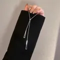 Silver-colored titanium steel Y-necklace with long geometric triangle pendants - Triangle Necklaces