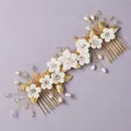 Elegant bridal hair comb set with white flowers and pearls for wedding hairstyles - Versatile Hairstyle Hair Comb HS-J6746G