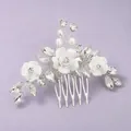 Elegant bridal hair comb with white roses and sparkling crystals on a lavender background - Simple and Elegant Hair Comb HS-J6598S