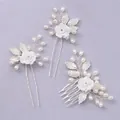 Elegant handmade white rose and pearl bridal hair comb and pin set for wedding hairstyles - Korean Style Minimalist Hair Accessory HS-J7083S