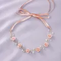 Elegant pink floral bridal headband with faux pearls and satin ribbon tie for weddings - Pink Bridal Wedding Headband HS-J6991GPINK