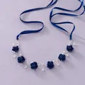 Elegant navy blue rose bridal hair vine with pearls and crystals for wedding hairstyle - Blue Bridal Wedding Headband HS-J6991SBLUE