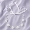 Romantic bridal hair headband with white flowers and pearls on lavender satin background - White Bridal Wedding Headband HS-J6991S