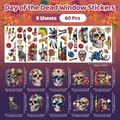 60 Pegatinas de ventana Día de los Muertos con calaveras de azúcar y guitarras mexicanas - 9 Hojas (20*30cm)