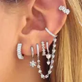 Luxe verzilverde oorbellen set met zirkonia earcuffs en sneeuwvlok bedeltjes - 24K / Goud-Witte Zirconia