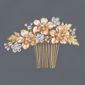 Peigne à cheveux de mariée doré élégant avec fleurs en émail et strass brillants pour les mariages - Or (HS-J2720G)