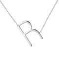Collier à pendentif lettre R en argent poli avec un design de lettre latérale élégant - Argent R