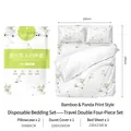 Wegwerp tweepersoons beddengoedset voor reizen met pandaprint - 17g 4-delige beddengoedset voor tweepersoonsbed (Bamboe panda)