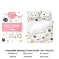 Wegwerp 4-delige reisbeddengoedset met schattige kattenprint voor hotel en zakenreizen - 17g 4-delige beddengoedset voor tweepersoonsbed (Happy Kitten)