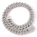 Chaîne cubaine 13mm argentée avec zircons, maillons losanges et fermoir à boîte - Chaîne cubaine taillée en diamant / 18cm (7 pouces) / 20mm de Large / Argent