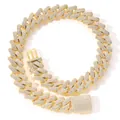 Collier cubain 13mm plaqué or avec de nombreux zircons étincelants style hip-hop - Chaîne cubaine taillée en diamant / 18cm (7 pouces) / 20mm de Large / Or