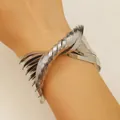 Statement silver multi-layer twisted branch cuff bracelet with adjustable open design - Multi-Layer Twisted Style Bracelet (Glossy Silver) / Silver