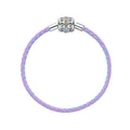 Geflochtenes rosa und blaues Lederarmband mit versilbertem FOR EVER Charm-Detail - 17cm / Rosa Und Blau Regenbogenverschluss-Stil (PAB046)