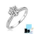 Elegant S925 sterling silver moissanite engagement ring with side stones detail - Adjustable Open / 0.5 Carat (With GRA Certificate and Gift Box) / Silver