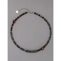 Gedetailleerd overzicht van retro kralenketting met tijgeroog en zwarte cilinders - Tijgeroog Natuursteen Buis Kraal / 38+5cm / Bruin Grijs Zwart
