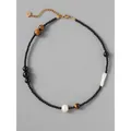 Collier vintage en perles d'œil de tigre avec pierres noires et cœur doré - Oeil de Tigre Agate Fin / 38+5cm / Noir Blanc Marron