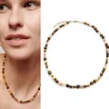 Retro tijgeroog kraalketting met vergulde roestvrijstalen accenten, modieus sieraad - Onregelmatige Tijgeroog / 38+5cm / Lichtroze Bruin