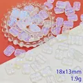 Macro detail view of iridescent 18x13mm rectangular glass flower beads for jewelry making - Phantom Color (L102# Relief Tag)