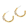 Elegant French retro gold beaded C-shaped hoop earrings with clear geometric crystals - Gold Polyhedron with Clear Crystal