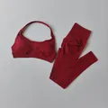 Set reggiseno sportivo allacciato al collo senza cuciture e leggings arricciati a vita alta - Taglia S / Rosso Scarlatto
