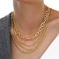 Conjunto de collares dorados de varias capas a la moda con diferentes estilos de cadena - 6666001HB / Collar