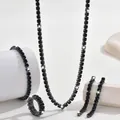 Elegant black cubic zirconia tennis jewelry set including necklace, bracelet, and ring. - Necklace + Earrings + Bracelet + Ring / Black (4-Piece Set)