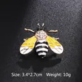 Cute alloy bee brooch with yellow enamel wings and rhinestones - Small Yellow Bee (XD8661)