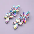 Vintage iridescent marquise-cut crystal cluster stud earrings for wedding and prom. - Vintage Leaf Shape Style (ERS-J3754A) / AB Color