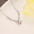 Exquisite silver planet heart necklace featuring pink crystal and delicate butterfly detail - Pink Zirconia Heart Planet (N-757)