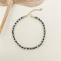Minimalist dalmatian jasper and black bead choker necklace with gold-toned clasp - Agate and Leopard Pattern Round Beads (38+5cm) / One Size