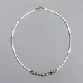 Detail of white tube shell beads and dalmatian jasper necklace on gray background - Tube Beads, Shell and Leopard Skin Jasper (38+5cm) / One Size