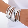 Fashionable silver-toned chunky and thin metallic bangle bracelet set for women - 6546602HB