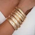 Exaggerated chunky golden metal bangle set with smooth finish for women's fashion - 6579401hb