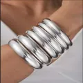 Exaggerated silver metallic wide cuff bracelet set for women fashion jewelry accessory - 6579402HB