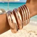 Fashionable rose gold smooth metal bangle set for women exaggerated style on beach - 6546603HB