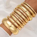 Western-style metallic gold smooth surface stacked bracelet set for women - 6790501HB