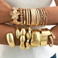 Western fashion gold-toned metal bracelet set for women featuring varied designs - 6811601HB