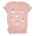 T-shirt rose pour femme avec motifs Père Noël en paillettes colorées et col rond classique. - S / Hauts / Rose