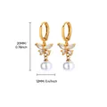 Boucles d'oreilles papillon dorées avec cristaux et perle blanche, hauteur 20 mm - Boucles d'Oreilles Pendentif Perle Artificielle Style Papillon (G123743(Cuivre)) / Or 18 carats / 20mm*12mm
