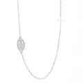 Silver stainless steel necklace featuring a religious oval pendant and side cross detail - Style 2 / Steel
