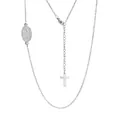 Minimalist silver stainless steel necklace with oval Virgin Mary pendant and cross - Style 1 / Steel